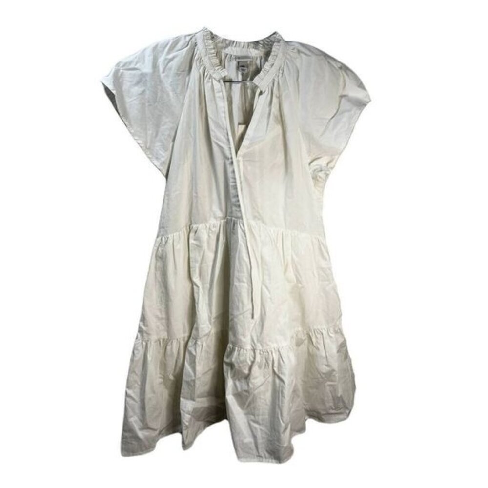 White‎ Ruffle-Neck Tiered Dress By A New Day XS Cotton Blend Womens Casual Wear